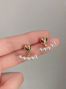 Imitation Pearl Stud Earrings For Women Alloy Heart Double S
