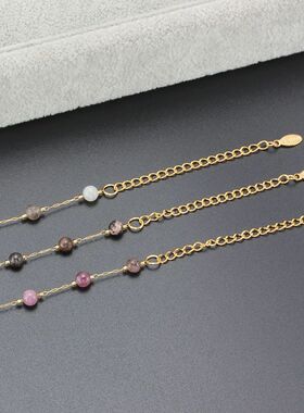 Natural Stone Stainless Steel Crystals Bead Chain Bracelets