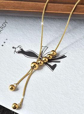 Classic Metal Ball Pendant Necklace Stainless Steel Long Cha