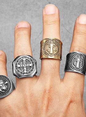 Catholic Saint Benedict Exorcism Amulet Men Rings Stainless