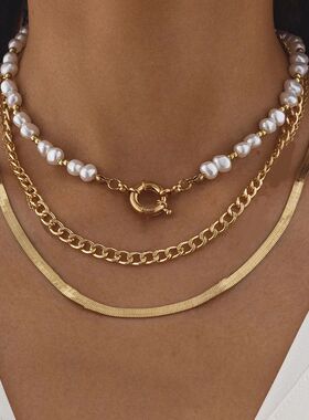 Elegant Irregular Pearl Multi-layer Necklace Heart Pendant C