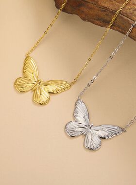 Women Butterfly Pendant Necklace Stainless Steel Gold Color