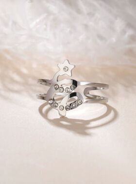 Fashionable Christmas Tree Opening Ring Stainless Steel Adju