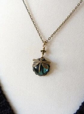 Vintage Bronze Hand Carved Dragonfly Pendant Necklaces for W