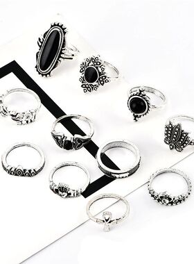 11 Pcs/Set Women Rings sets Vintage Elephant Heart Crown