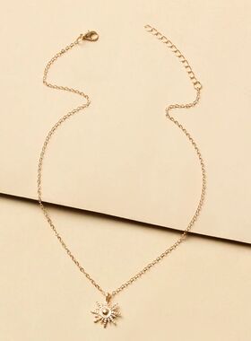 Simple Gold Color Sun Pendant Necklace for Women Niche Desig