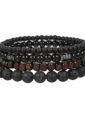 4Pcs/Set Black Gall Stone Volcanic Stone Wood Beads Multi-la