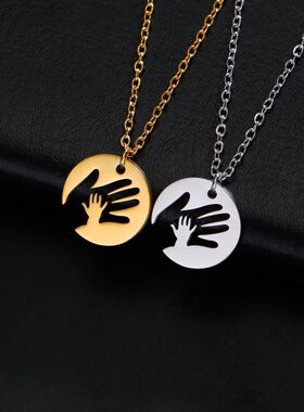 Palm Pendant Necklace Family Mom Gift Men and Women Stainles