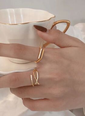 Silver Color Double Layer Cross Line Finger Ring for Women G