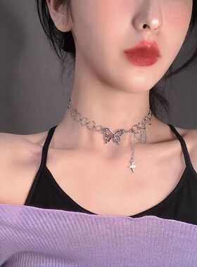 Simple Hip Hop Butterfly Tassel Choker Necklace For Women Te
