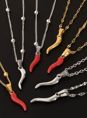 Stainless Steel Italian Cornicello Horn Chili Pendant Women