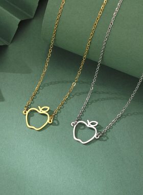 Hollow Apple Pendant Stainless Steel Necklace Women's Fashio