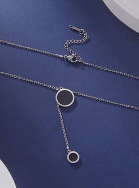 Fashion Black Round Pendant Necklace for Women Double Layer