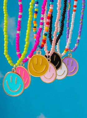 Cute Bohemia Irregular Round Smile Face Necklaces for Women