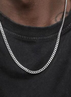 Hip Hop Cuban Chain Necklace Rock Stainless Steel Basic Chai
