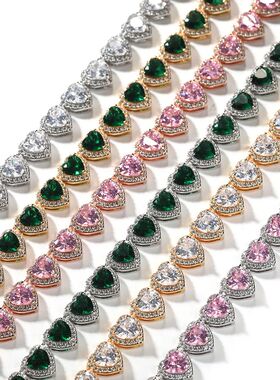 10mm Heart Cubic Zircon Necklaces For Womans 6 Colors Iced O