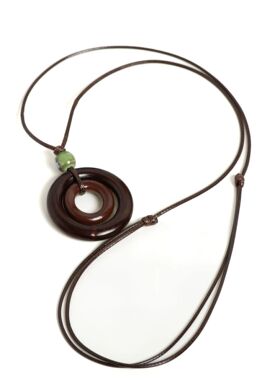 Handmade Wooden Circle Ceramic Pendant Necklace Adjustable C
