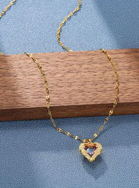 Top Luxury Colorful Crystal Ocean Heart Pendant Necklace For