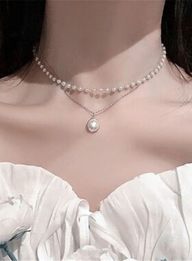 New Korean Pearl Necklaces for Women Gold Color Link Chain C