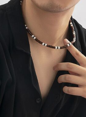 Bohemian Brown Color Necklace For Men Vintage Acrylic Wood B