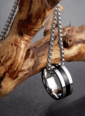 1pc Stainless Steel Rings Pendant Necklace Long Sweater Chai