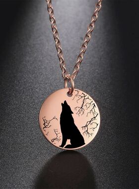 Wolf Necklace for Women Girls Animal Moon Silver Color Stain