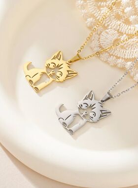 Kitten Cat Pendant Necklace For Women Girl Stainless Steel K