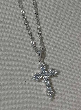 Shiny Crystal Zircon Cross Pendant Necklace for Women Girls