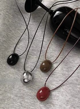 Retro Oval Sweater Chain Adjustable Drawable Black Rope Wome