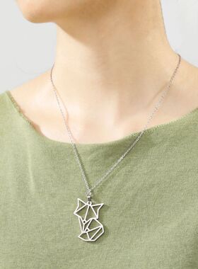 Cutout Fox Pendant Necklace Stainless Steel Gold Color Anima