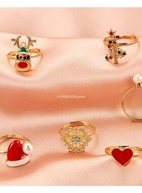 6pcs Christmas Rings Lovely Santa Claus Bells Snowflake Xmas