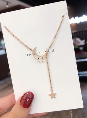 New Simple Moon Star Pendant Choker Necklace Simple Gold Col