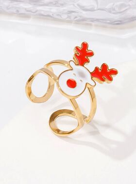 Trendy Stainless Steel Christmas Rings for Women Men Cartoon