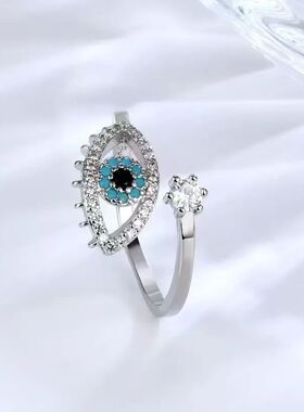 Silver Plated Evil Eye Rings for Women Stainless Steel Turki