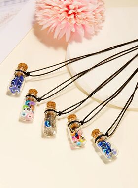 Turkish Blue Evil Eye Wishing Bottle Pendant Necklace for Wo