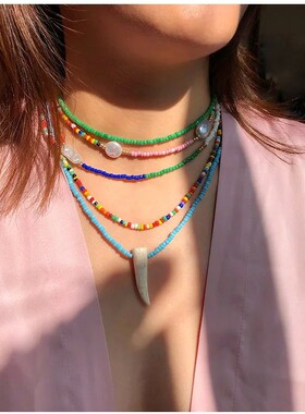 Simple Seed Beaded Strand Choker Necklace for Women String S