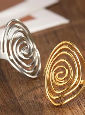 Stainless Steel Geometric Spiral Line Open Ring for Women Me