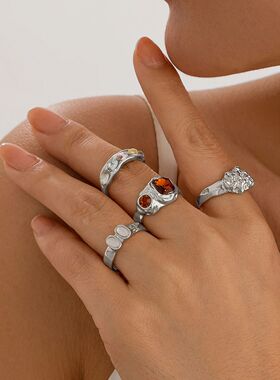 4Pcs Boho Rhinestone Gold Color Ring Set for Women Wed Brida