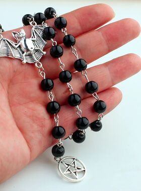 Gothic Sliver Color Metal Bat Five-pointed Star Circular Rin