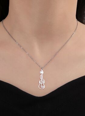 Fashion Music Guitar Pendant Music Note Necklace For Woman M