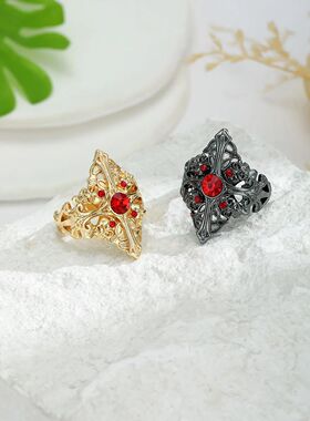 Dark Cross with Diamonds and Red Open Ring Halloween Gift