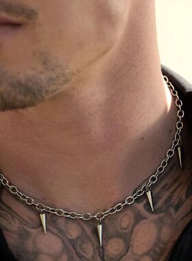 Men Punk Style Rivet Tassel Necklace Women Fashion Geometric