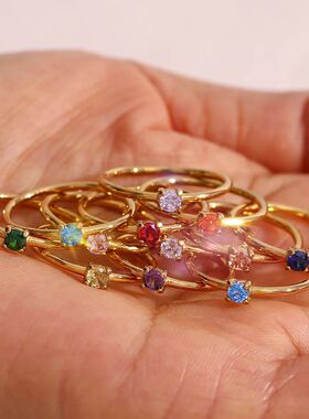 12 Months Constellation CZ Birthstone Rings For Woman Gold P