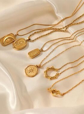 316L Stainless Steel Star Moon Flower Hang Tag Necklace for