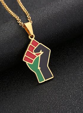 African Fist Symbol Pendant Necklace Stainless Steel For Wom
