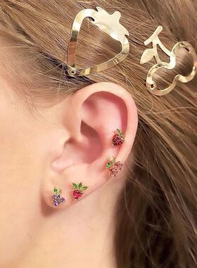 1 Pair Trendy Mix Color Fruit Shape Cherry Ear Studs Cuff Ea