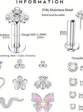 16G Surgical Steel Forward Labret Helix Earrings for WomenIn