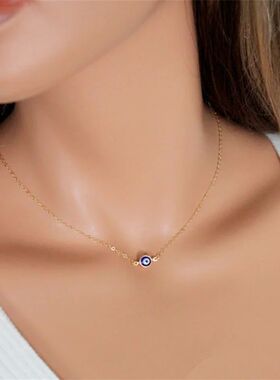 Turkish Blue Evil Eye Pendant Necklaces for Women Simple Thi