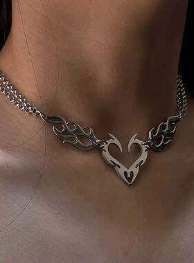 Stainless Steel Silver Color Thorn Heart Choker Necklace For