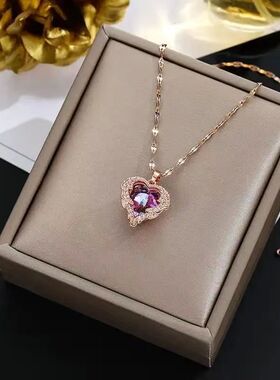 Top Luxury Colorful Crystal Ocean Heart Pendant Necklace For